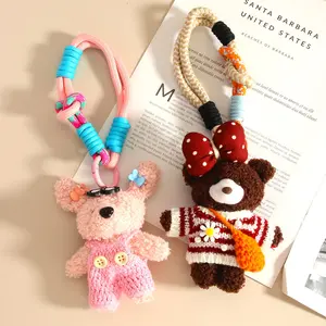 Sweater Plush Toy Cute Dopamine Keychain Lanyard Couple Cartoon Bag Pendant Adorable Knitted Characters for Gifts