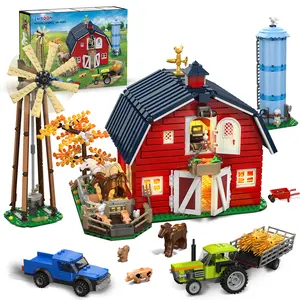 Farm Barn Building Set with LED, Western Farm House Building Block with Windmill Tractor Horse Animals 1405 PCS, Big Barn Construction Toy Brick Kit for Adults Teens Boys Girls 10-12+