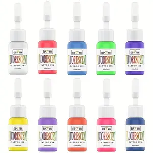 NISIMP UV Fluorescent Tattoo Ink Set (10 pcs, 0.17 oz / 5ml Each) – Vibrant Neon Pigments, UV Reactive Under Blacklight, Long-Lasting & Easy to Blend, Professional Tattoo Ink for Artists & Beginners