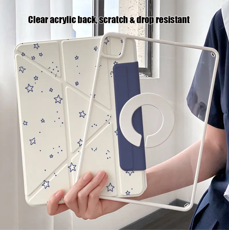 Y-Fold 360° Rotating Magnetic Detachable Tablet Case for iPad 11th (A16), 10th Generation / Air 4th/5th / Air 6/7/8/7th/8th/9th Gen / 5th/6th / Pro 12.9"/13 inch / Air 13 / mini / transparent acrylic shockproof landscape/portrait sleep/wake lock