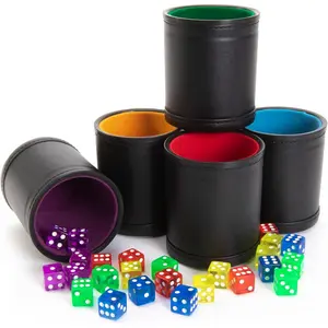Dice Set with Dice Shaker Cup Perfect for Casino Dice Game Family Leather Dice Cup Poker Dice Shaker Multicolor Dice Cups and 25 Multicolor Dice Sets