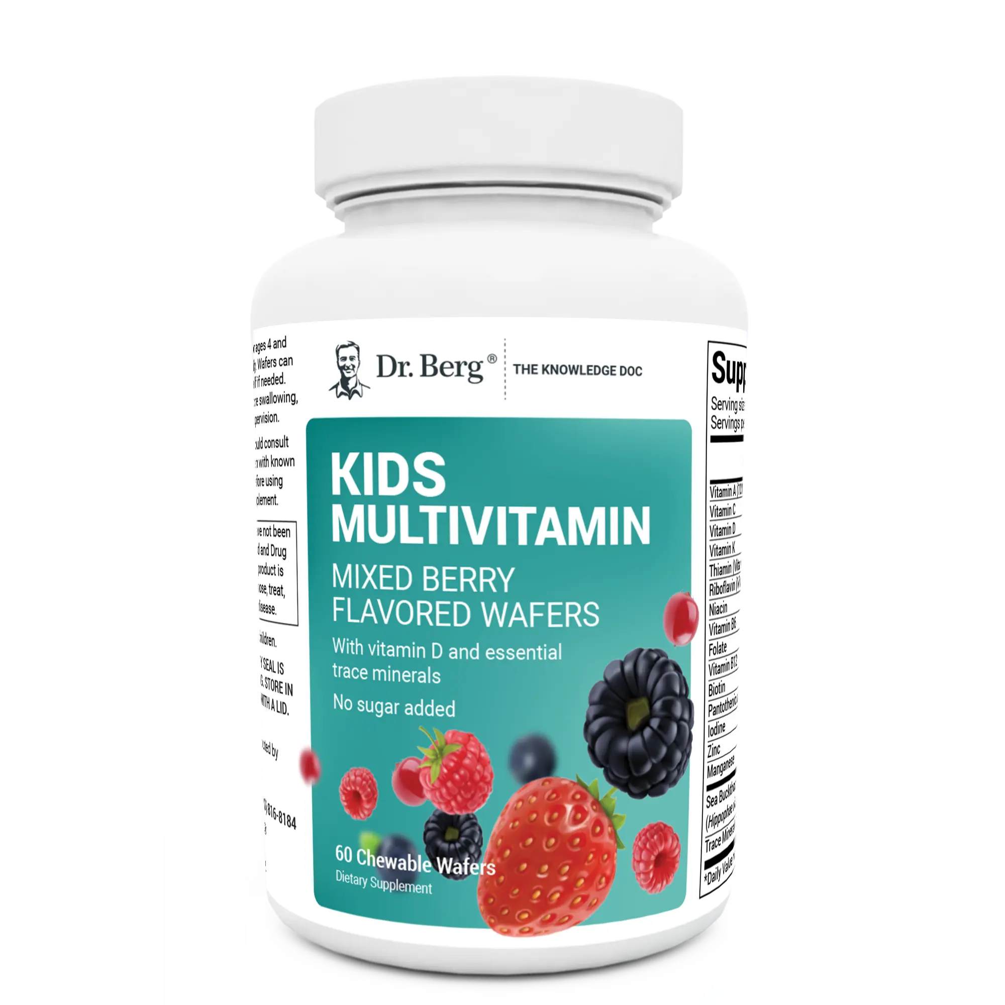 Kids Multivitamin No Sugar Added - Mixed Berry Chewable Vitamin - 60 Wafers Dietary Healthcare Supplement