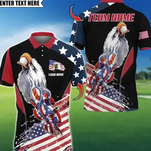 Custom Golf Polo Shirt: Eagle US Flag Design, Personalized Team Name Jersey Gift 21R
