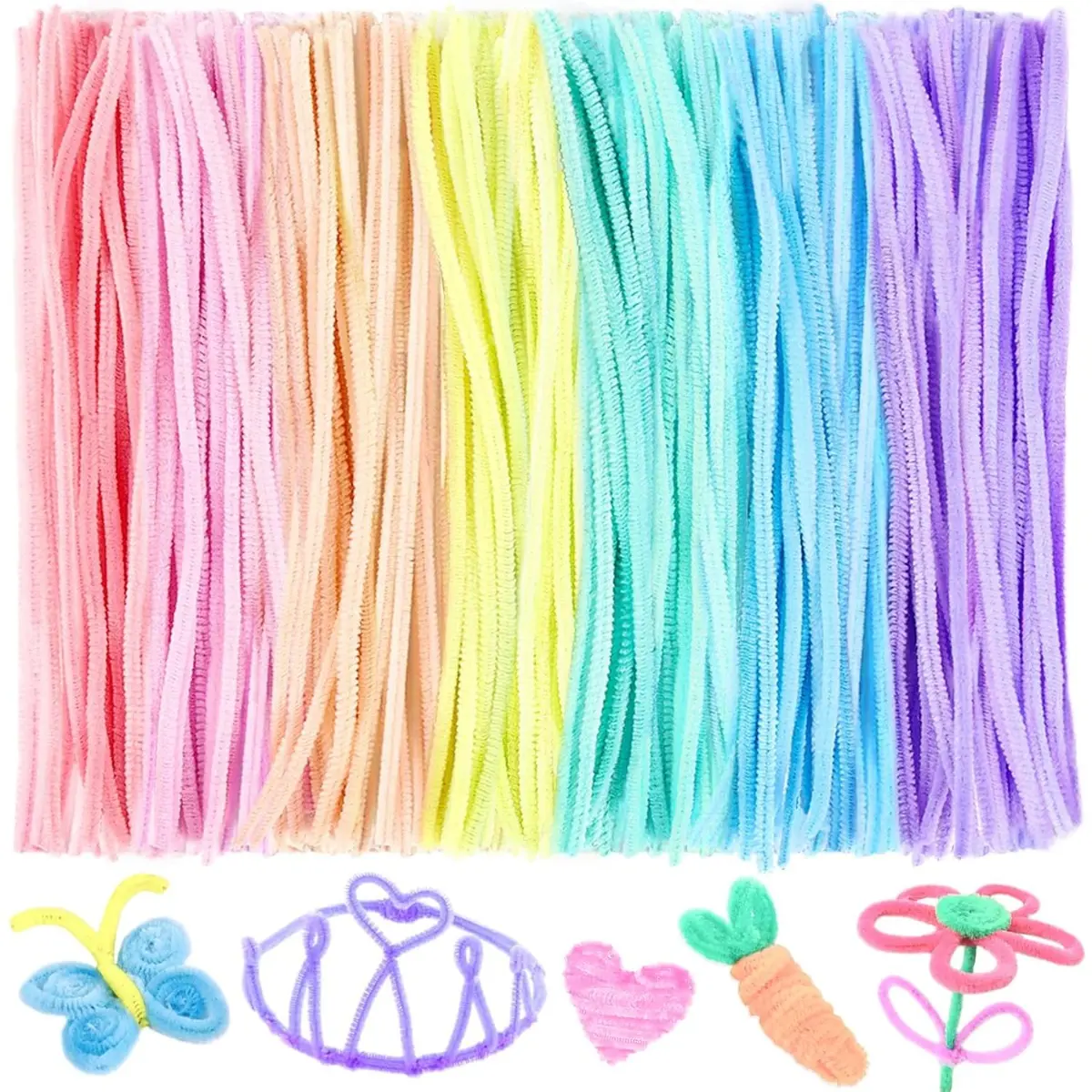 300 Pcs Pipe Cleaners Sewing Accessory Set - 0.24in Width, 12in Length Multi-Color Wire/Fiber, Bendable Shapable DIY Crafts Material for Home Decor, School Projects, All Ages Creativity Boosting Gifts