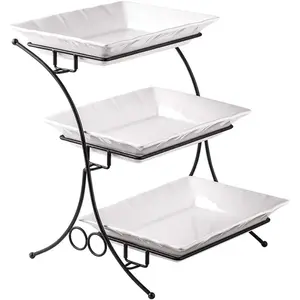 Large Tiered Tray Stand, 3 Tier Serving Tray Porcelain Baking Set with Serving Stand 3 Tier Buffet Server for Fruit, Dessert,  Display Stand for Party, Thanksgiving