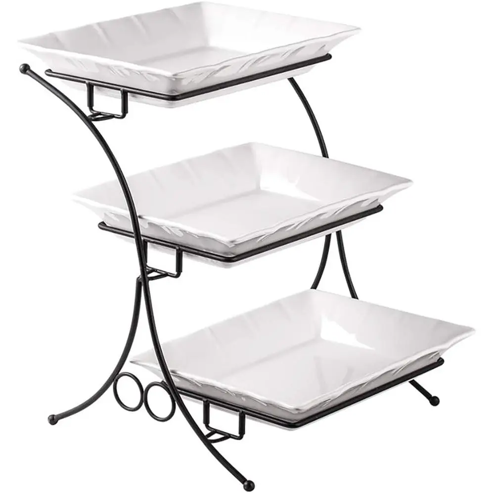 Large Tiered Tray Stand, 3 Tier Serving Tray Porcelain Baking Set with Serving Stand 3 Tier Buffet Server for Fruit, Dessert,  Display Stand for Party, Thanksgiving
