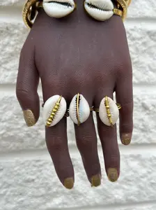 Cowry and Brass Beads Adjustable Ring