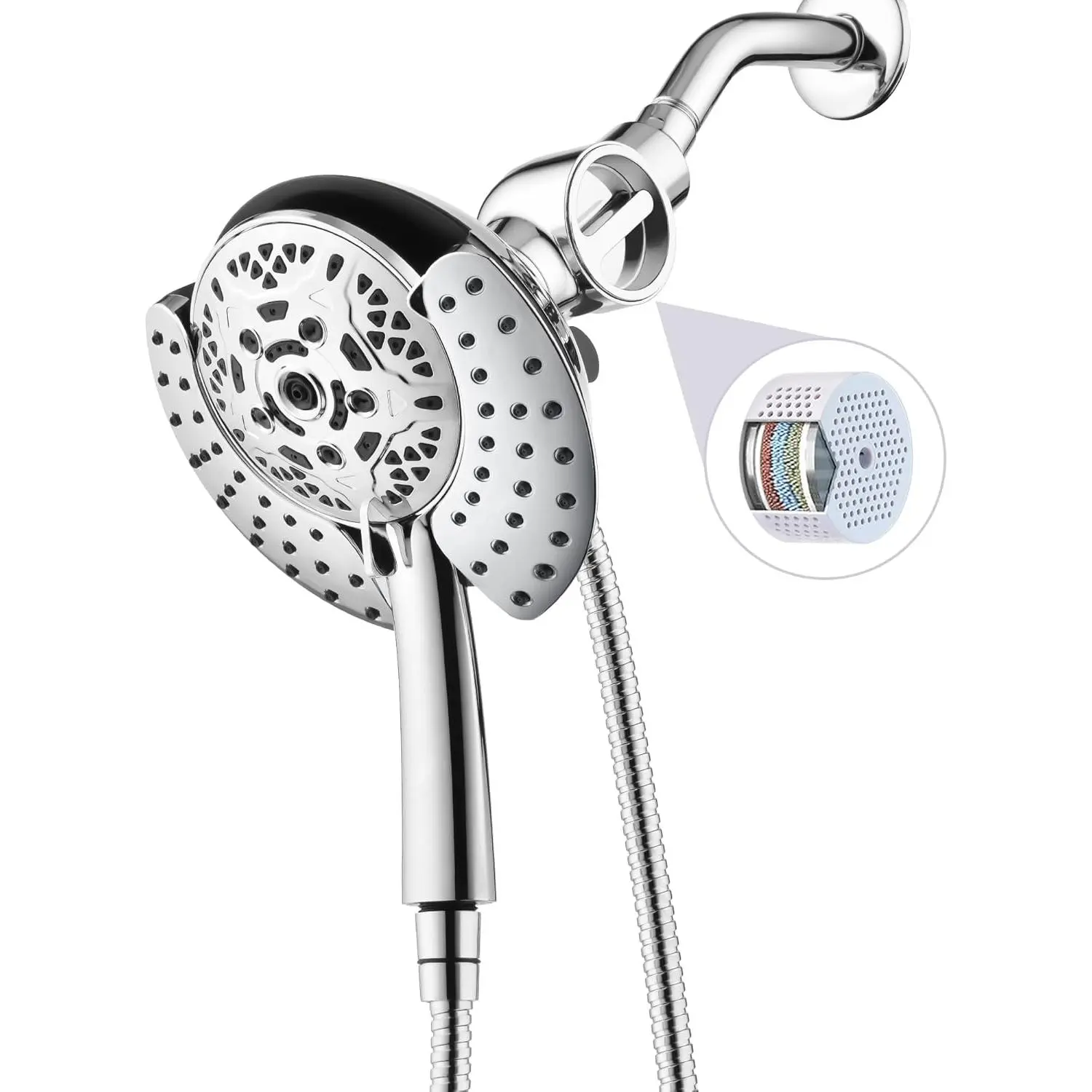 2-in-1 Filtered Shower Head with Handheld: Dual Shower Heads with Rain Shower & Handheld Shower Head, 10-Mode Detachable Shower Head with Massage Spray, Shower Trim Systems