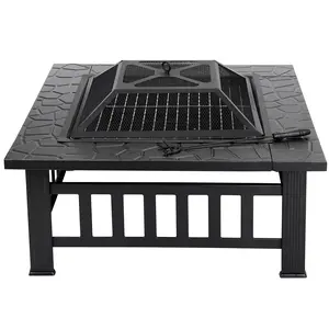 Segawe 32-in Square Heavy Duty Steel Frame Wood-Burning Tabletop Fire Pit Set, Outdoor Patio Furniture, Backyard Decor for Home Garden Use,summerwins