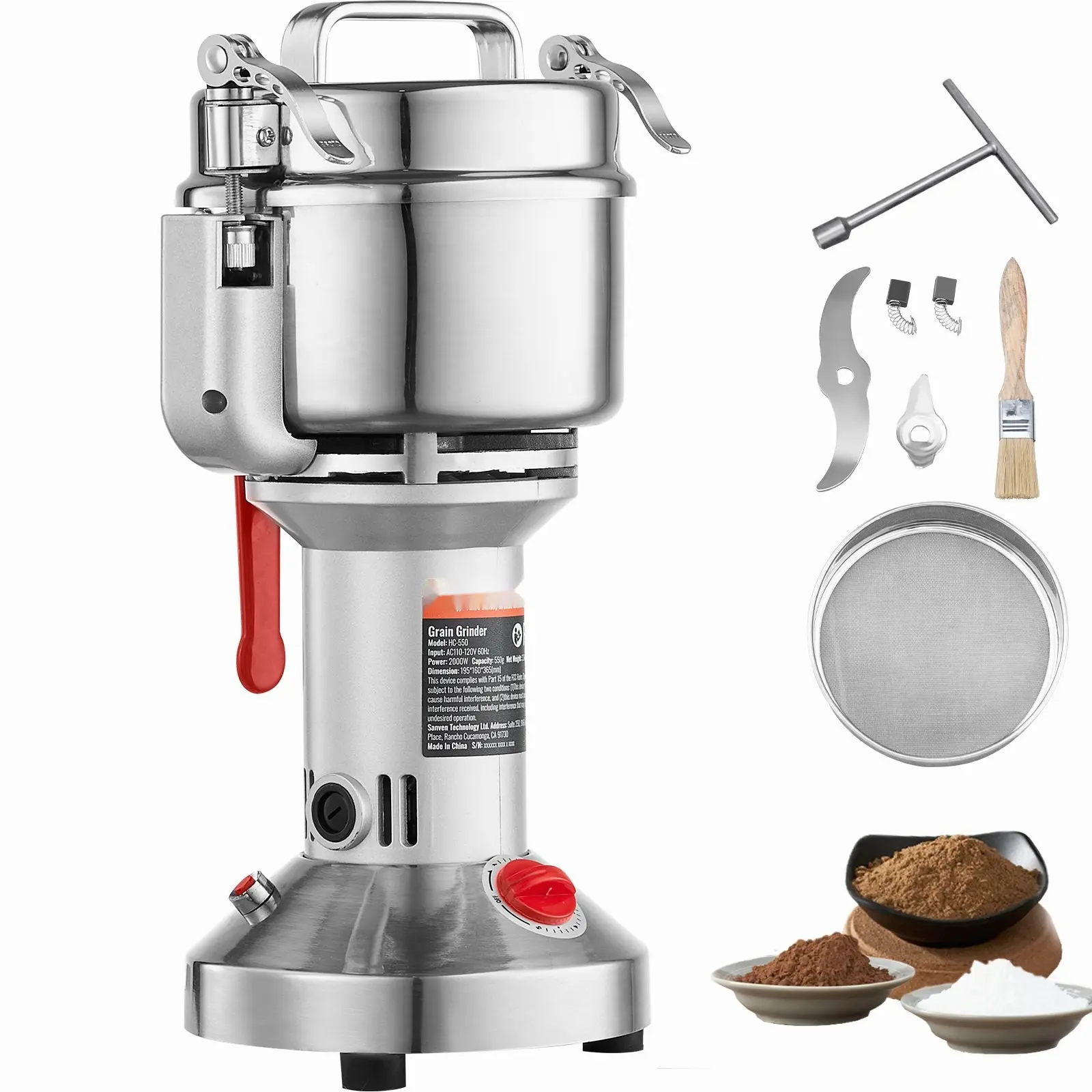 550g Capacity Commercial Spice Grinder And Electric Grain Mill With High Speed Turbo Grinding, Stainless Steel Construction, Adjustable Coarseness, Quiet Operation, Easy To Clean Hopper, Removable Parts, Versatile For Spices
