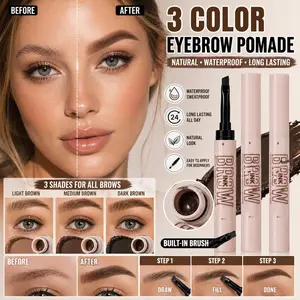 Multi-Function Eyebrow Kit (3 Colors), Waterproof Eyebrow Pencil & Brush Set, Perfect Natural Brow Shape, Single Item Balm