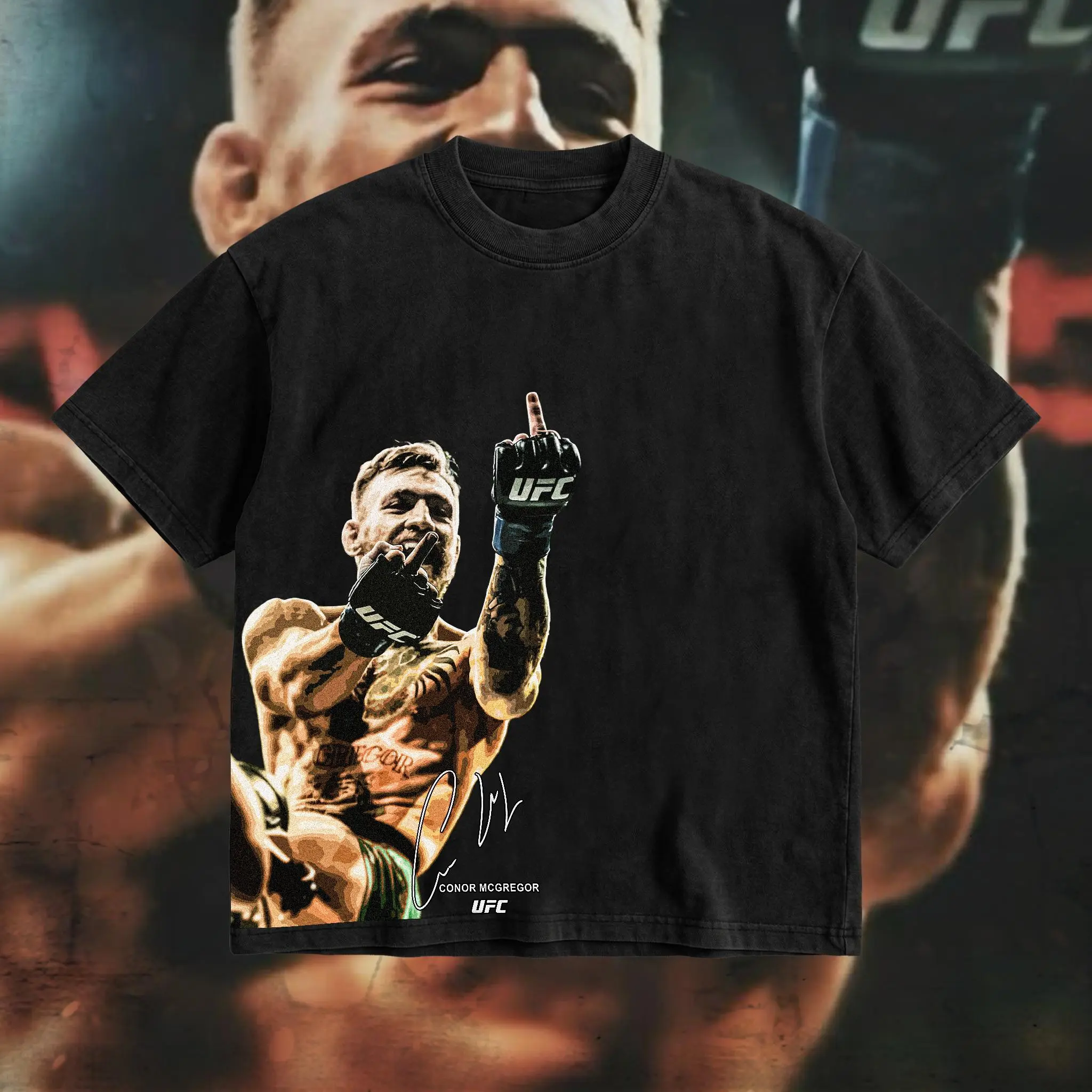 PEACHORA Conor McGregor Iconic Signature Heavy Cotton T-shirt UFC Pound For Pound Shirt MMA Fan Apparel Pump Cover Direct-to-garment Printing