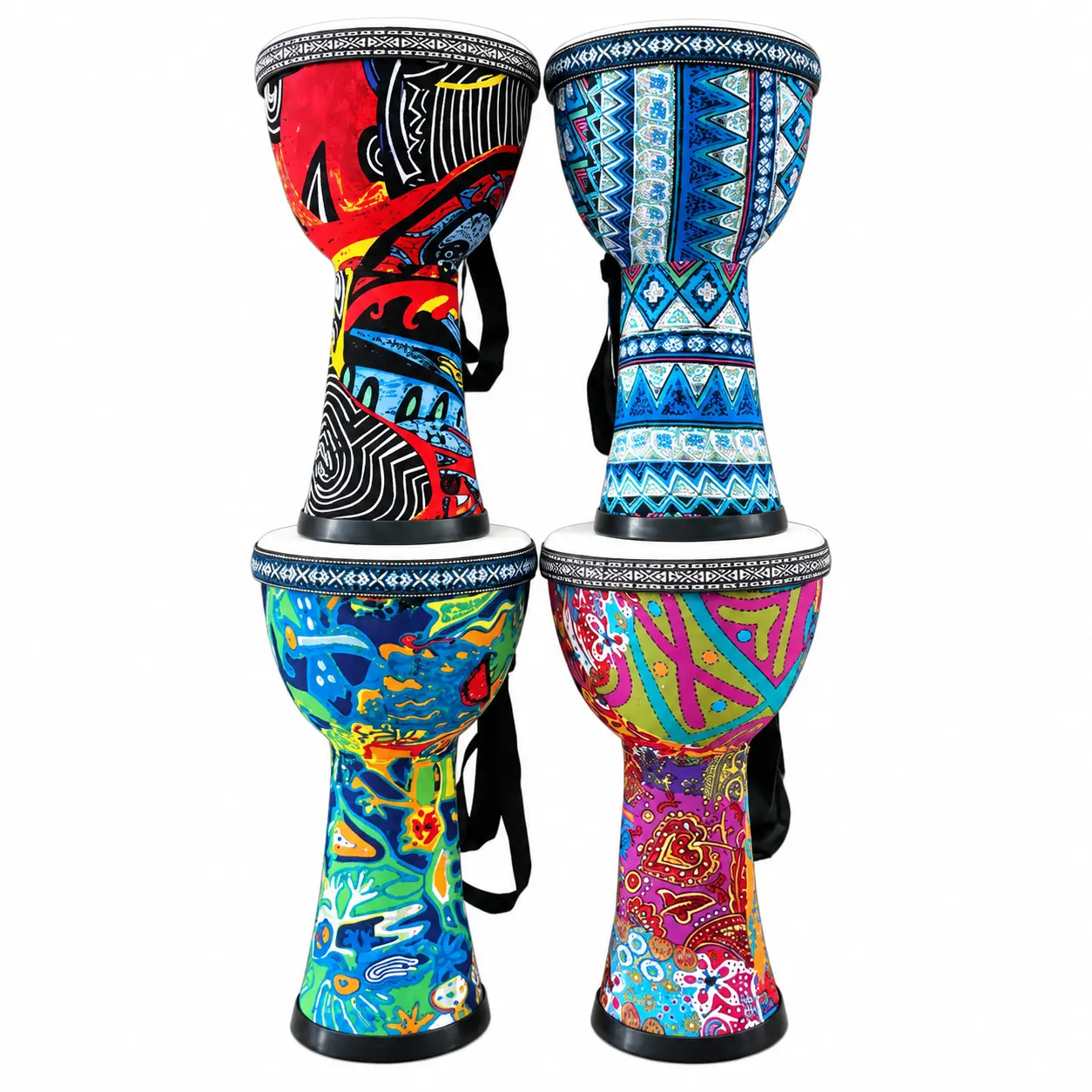 DJEMBE DRUM BONGO Congo 8" Hand Carved HandPainted Daesign African Traditional Wooden Drum with BlackCord,