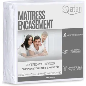 Full Size Waterproof Zippered Mattress Protector Encasement Soft Breathable Noiseless Zippered Mattress Cover Fits Up to 12”
