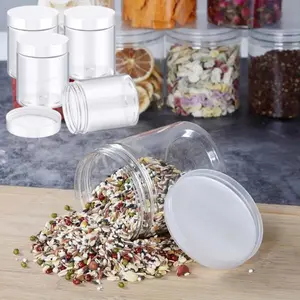 4pcs 10 oz (300ml) round wide mouth transparent plastic jar with transparent lid storage container can be filled and leak proof for kitchen, household food, spices, jams, beauty cosmetics, travel packaging storage, sealed jar