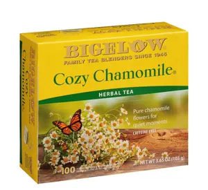 Bigelow Cozy Chamomile Herbal Tea 100 ct Individually Wrapped Foil Pouches for Peak Flavor Freshness and Aroma Natural Beverage Natural