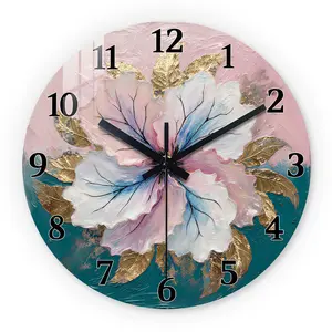 Floral Wooden Wall Clock, Silent 10-24 Inch Battery Operated, Ideal for Living Room Bedroom Aesthetic Rooms, No Batteries Included