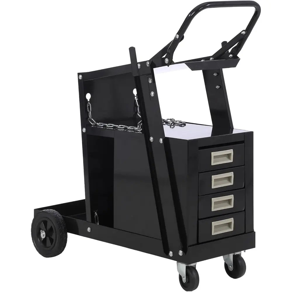 4-Drawer Welding Cart, 220 lbs Capacity Welder Cart with 4-Drawer Storage for TIG MIG Welders and Plasma Cutters, Four-Drawer Storage
