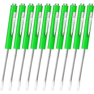 10 Pieces Mini Magnetic Slotted Pocket Screwdrivers Small Single Blade Head with Pocket Clips for Mechanical Work Electrician, Green