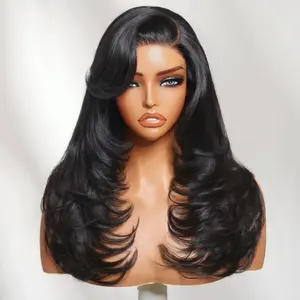 【LIVE SALE】Nadula 7x5 200% Face-framing Feathered Layers Body Wave Wig Deep Side Part with a Swoop Bang Glueless Human Hair Lace Closure Wig with Drawstring & invisible Knots