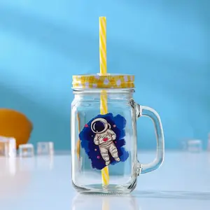 16oz Reusable Glass Coffee Cup Drinkware - Random Pattern 1pc Large Capacity Tumbler with Straw & Lid, Hand Wash Only, Perfect for Home & Travel Use, Ideal for Iced Coffee, Tea, Whiskey, Milk
