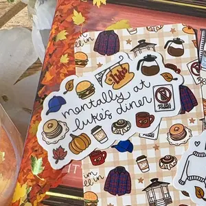 Mentally at Luke's Diner Sticker - Handcrafted Water-Resistant 2 Inch Decal for Any Surface - Fun Design with Food & Coffee Icons