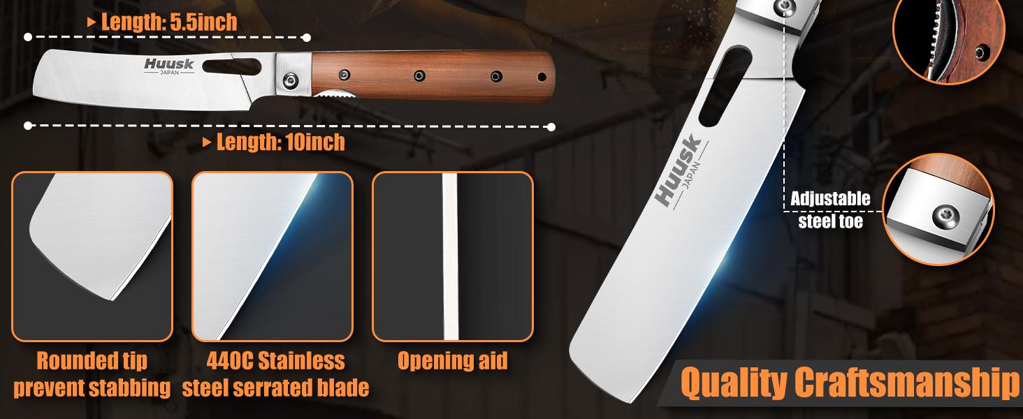 Huusk Folding Nakiri Knife with 440C Stainless Steel Blade, Wood Handle, Portable Kitchen Knife for BBQ, Outdoor ,BlackFriday Christmas Gift Huusk Folding Nakiri Knife with 440C Stainless Steel Blade, Wood Handle, Portable Kitchen Knife for BBQ, Outdoor ,BlackFriday Christmas Gift