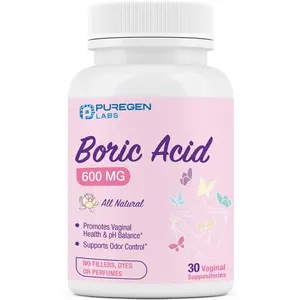 Boric Acid 600 mg Vaginal Suppositories - 100% Pure | All Natural Without Dyes or Fillers | Made in USA - Supports Vaginal pH Balance and Odor Control (30 Count)