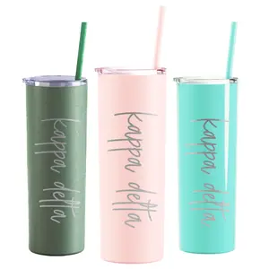 Kappa Delta Laser Engraved Skinny Tumbler with Straw - Script