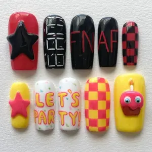 Handmade Five Nights At Freddy’s Press On Nails | Freddy, Chica, Bonnie & Foxy 3D Art | Nails For Horror Gamer Vibes