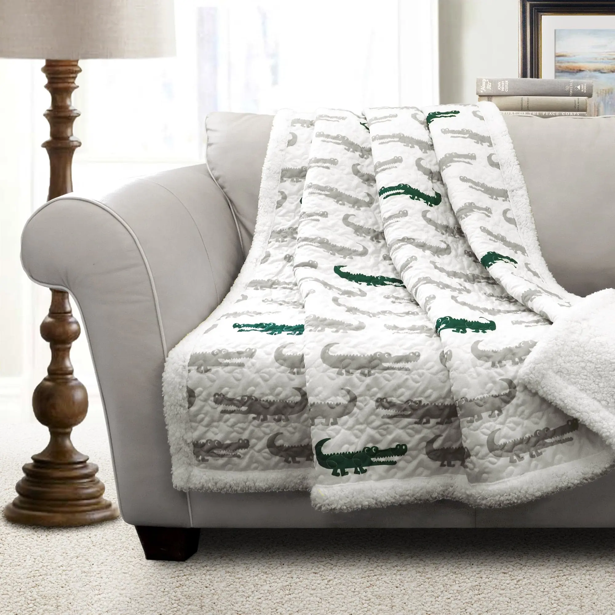 Lush Decor Alligator Patterned Sherpa Blanket for Home Decor
