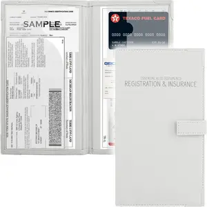 Auto  and Registration Card Holder -  Glove Box Document Organizer -  Essential Paperwork Holder for DMV, AAA, Contact Information Cards -  PU Leather Wallet Case - White