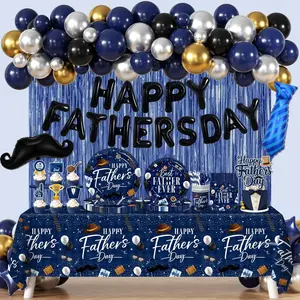 230PCS Father’s Day Party Decoration Kit with Plates, Balloons Arch & Foil Curtains