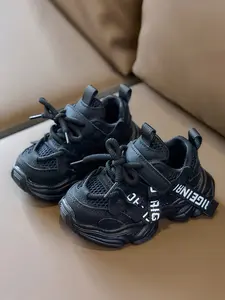 Unisex Kids Toddler Sneakers Letter Strap Breathable Mesh Fabric Anti-Collision Shock Absorption Slip-Resistant Easy On/off Round Toe Low Top Shoes Sports Training Shoes