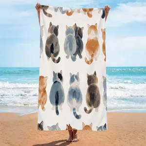 1 Pack Cute Watercolor Cat Butt Print Beach Towel, HD Digital Print Pool Towel, Super Absorbent Quick Dry Camping Towel, Lightweight Soft Bath Towel Blanket for Beach, Picnic, Pool Party, Super Absorbent Towels, Quick Drying Towels