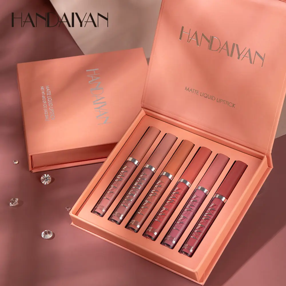 HANDAIYAN 6-Piece Matte Lip Glaze Set - Lightweight, Waterproof, Moisturizing Velvet Finish Cosmetics, Long-Lasting Nude & Berry Shades, Wipe-Resistant, Gift Boxed for Daily Wear to Set a Lipstick