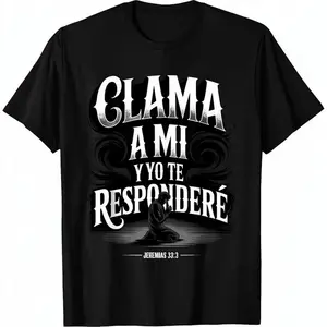 Christian Spanish Bible Scripture T-shirt Jeremiah Book 333-Call to My Father Prayer Design, with letters, light short-sleeved crew neck leisure and fitness wear, comfortable for a, breathable comfort, Black Friday, classic fit