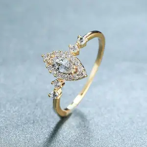 Exquisite Bridal Wedding Rings with Marquise Cubic Zirconia Luxury Gold Color Engagement Band Accessories Fashion Jewelry