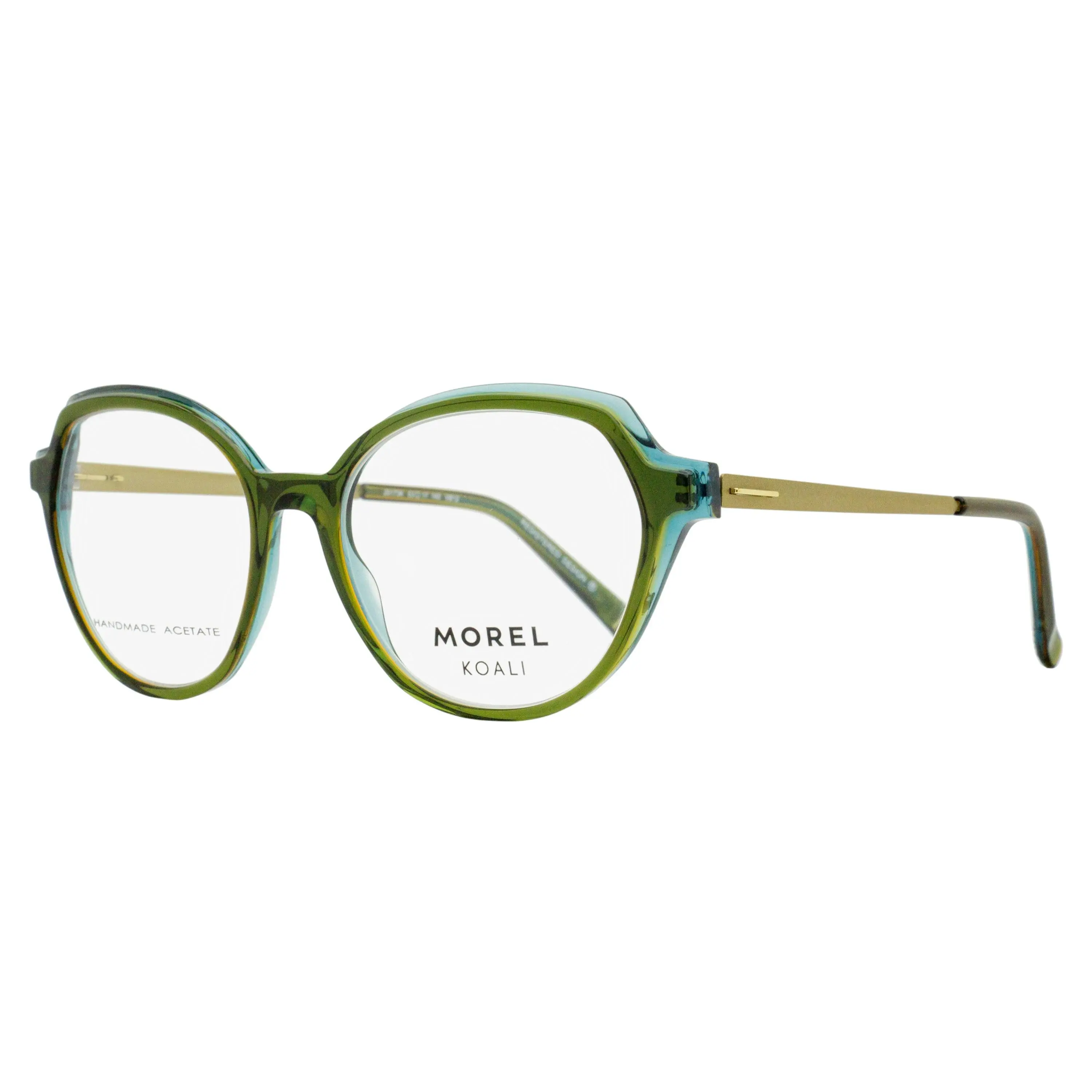 Morel Koali Malba 2 Acetate Eyeglass Frames - 20173K VB12 Green/Gold, 53mm, Female Fit, Oversized Frame, Everyday Wear Contemporary Geometric Silhouette with Demo Lens, Contemporary Look