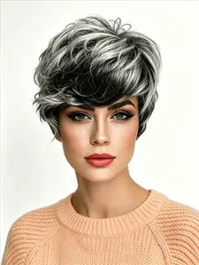 8-inch natural silver-gray elf short hair, heat-resistant, permable and dyeable, not easy to frizz. Suitable for daily wear, festivals and parties. Stylish design with a niche and high-end color, an excellent choice for daily life.