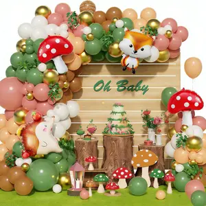 Forest Animal Themed Baby Shower Decorations, Mushroom Fox Hedgehog Aluminum Foil Balloons Set