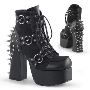 Demonia Charade-100 Black Vegan Leather-Suede Ankle Boots