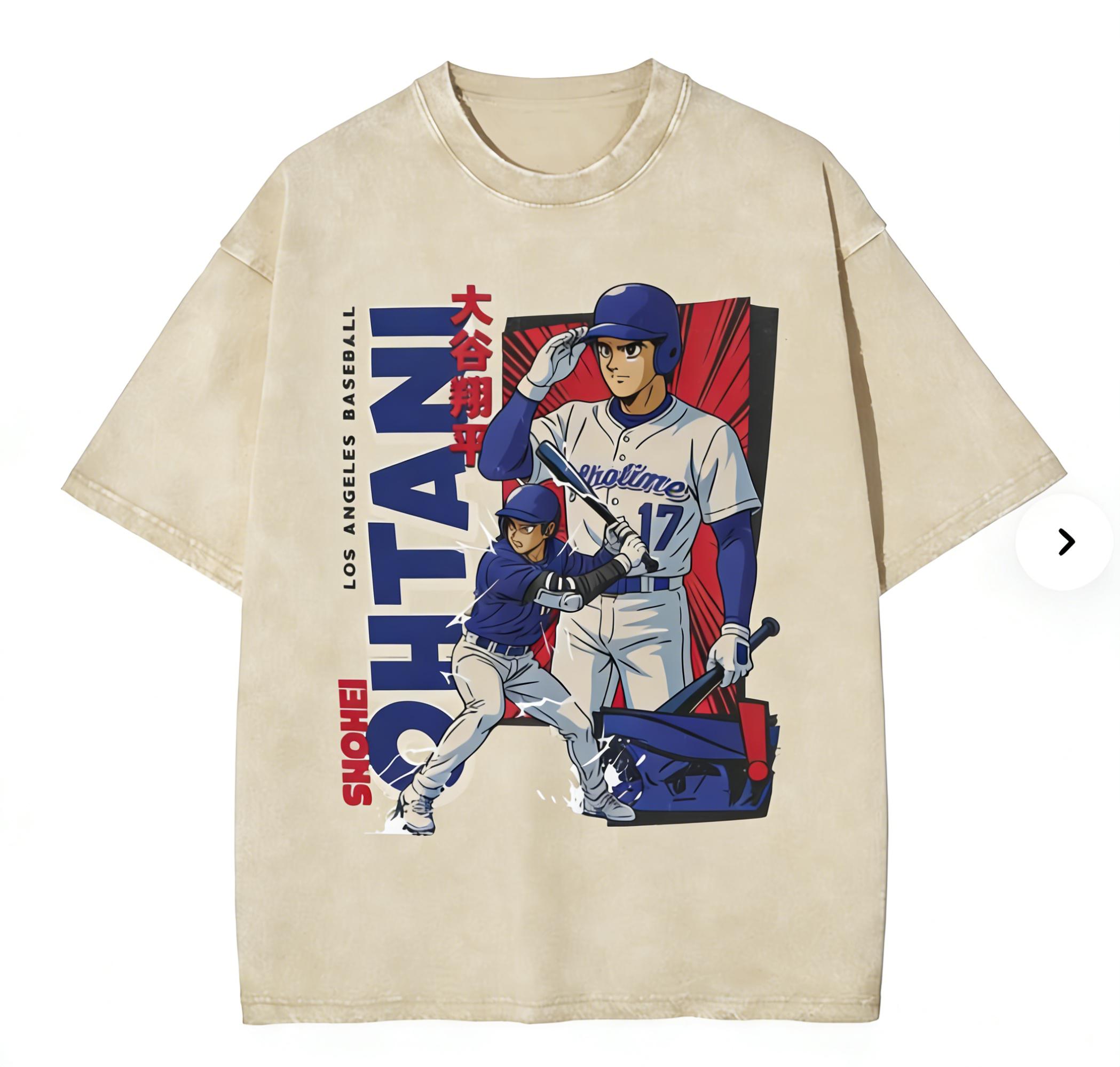 Ohtani Dodgers Anime Style Men's T Shirts Washed Funny Tee Shirt Short Sleeve O Neck T-Shirts 100% Cotton Plus Size Clothes