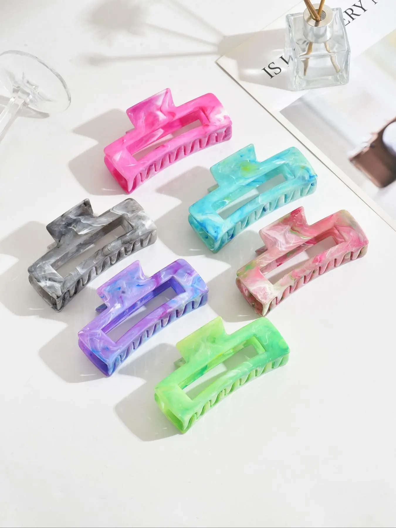 Casual Simple Marble Pattern Hair Claw for Women, Minimalist Headwear Suitable for Thick Hair, Fashion Hair Accessories for Party, Daily Clothing Decor, Clip in Claw, Hair Claws Set, Hair Clips