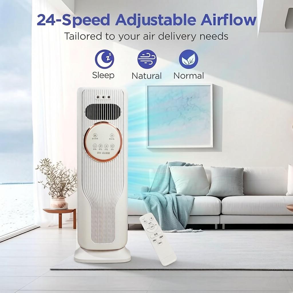 2-in-1 Bladeless Tower Fan & Space Heater – 3 Speeds, 2 Heat Settings, Remote Control, Ice/Water Cooling, Energy Efficient, Quiet Operation – All-Season Home Comfort Essential