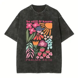 [Mineral Wash Shirt] Be Still And Know Boho Christian Washed Shirt Jesus Graphic Style Shirt Crewneck Casual