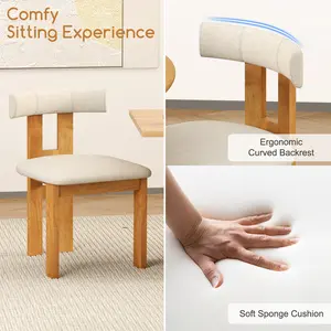 COSTWAY - Dining Chair Set of 2 Upholstered Kitchen Chair with Padded Seat-Natural