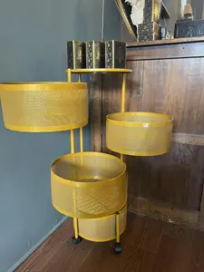 Circular Rotating Metal Storage Cart-5 Tier Rotating Storage Cart | No Assembly Kitchen Organizer | Metal Vegetable & Fruit Basket with Rotating Shelves | Lightweight Matte Golden Yellow | Ideal for Kitchen, Dorm, Office & Bathroom Racks