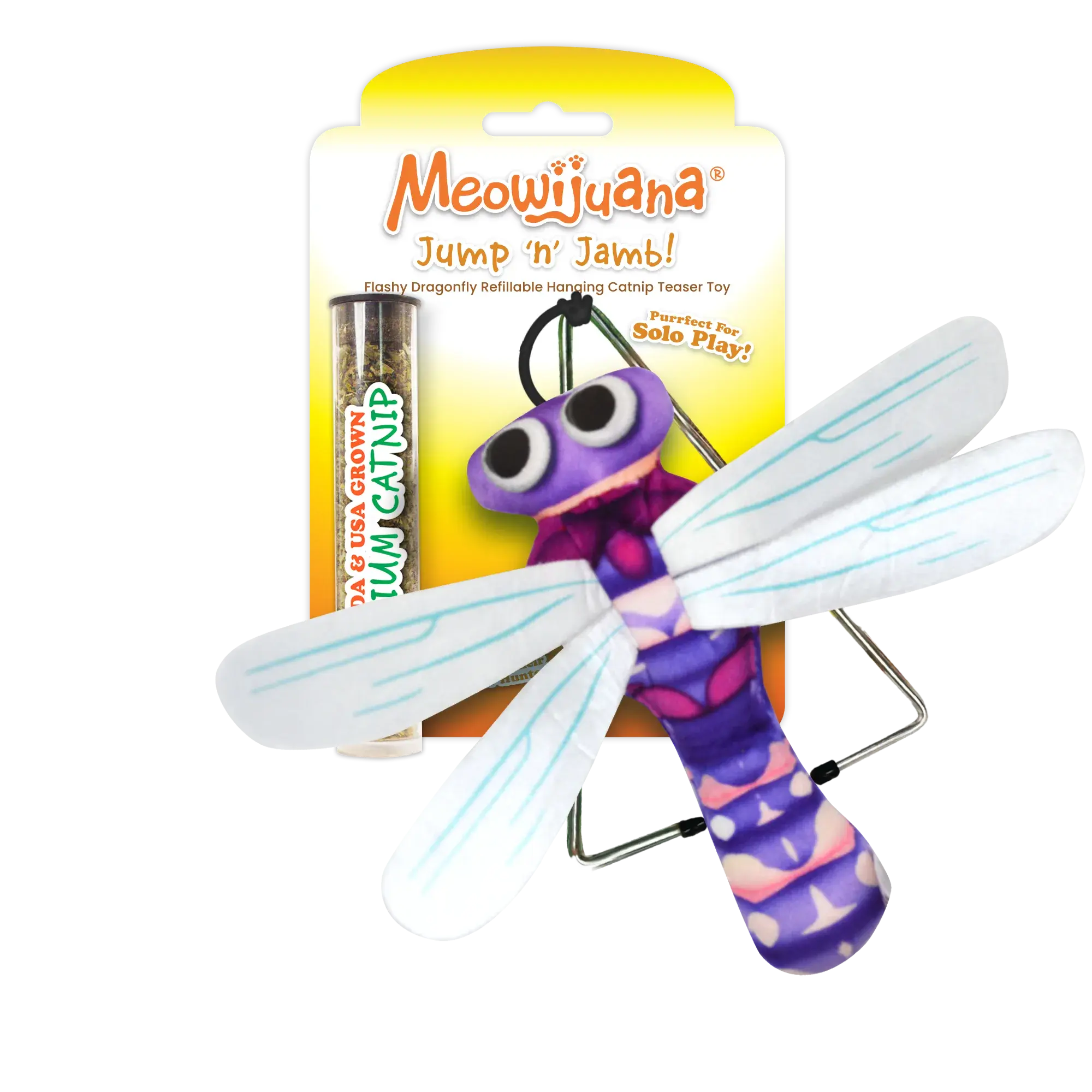 Jump 'n' Jamb Dragonfly Hanging Refillable Catnip Teaser Toy - Interactive Plush Cat Toy