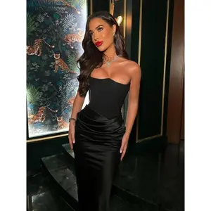 Elegant strapless patchwork party dress for women, sexy backless sleeveless pleated skirt, hip-circumference dress, 2025 new women’s evening dress